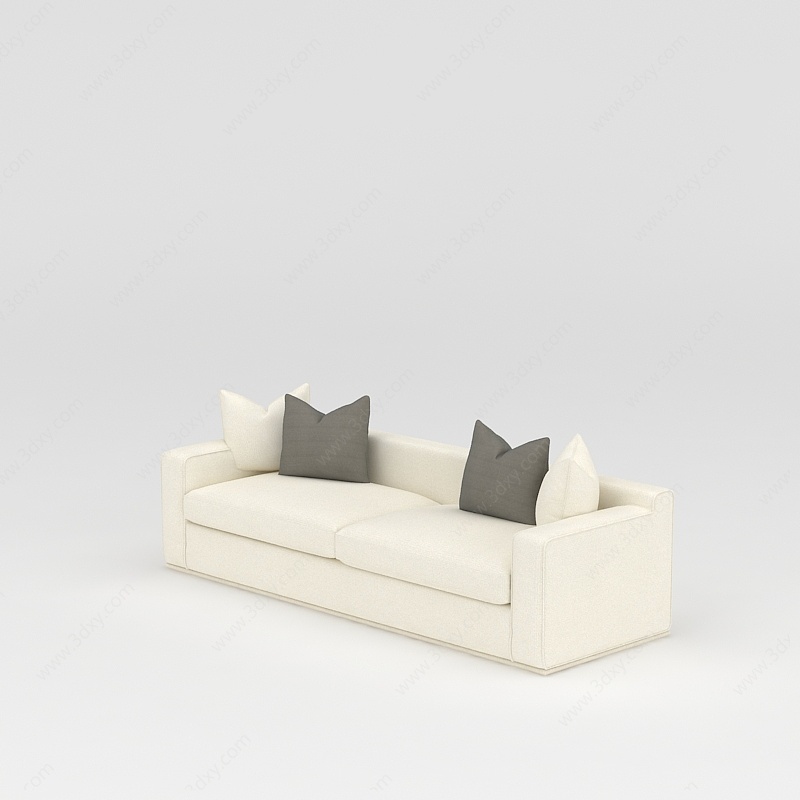 米白色布艺双人沙发3D模型