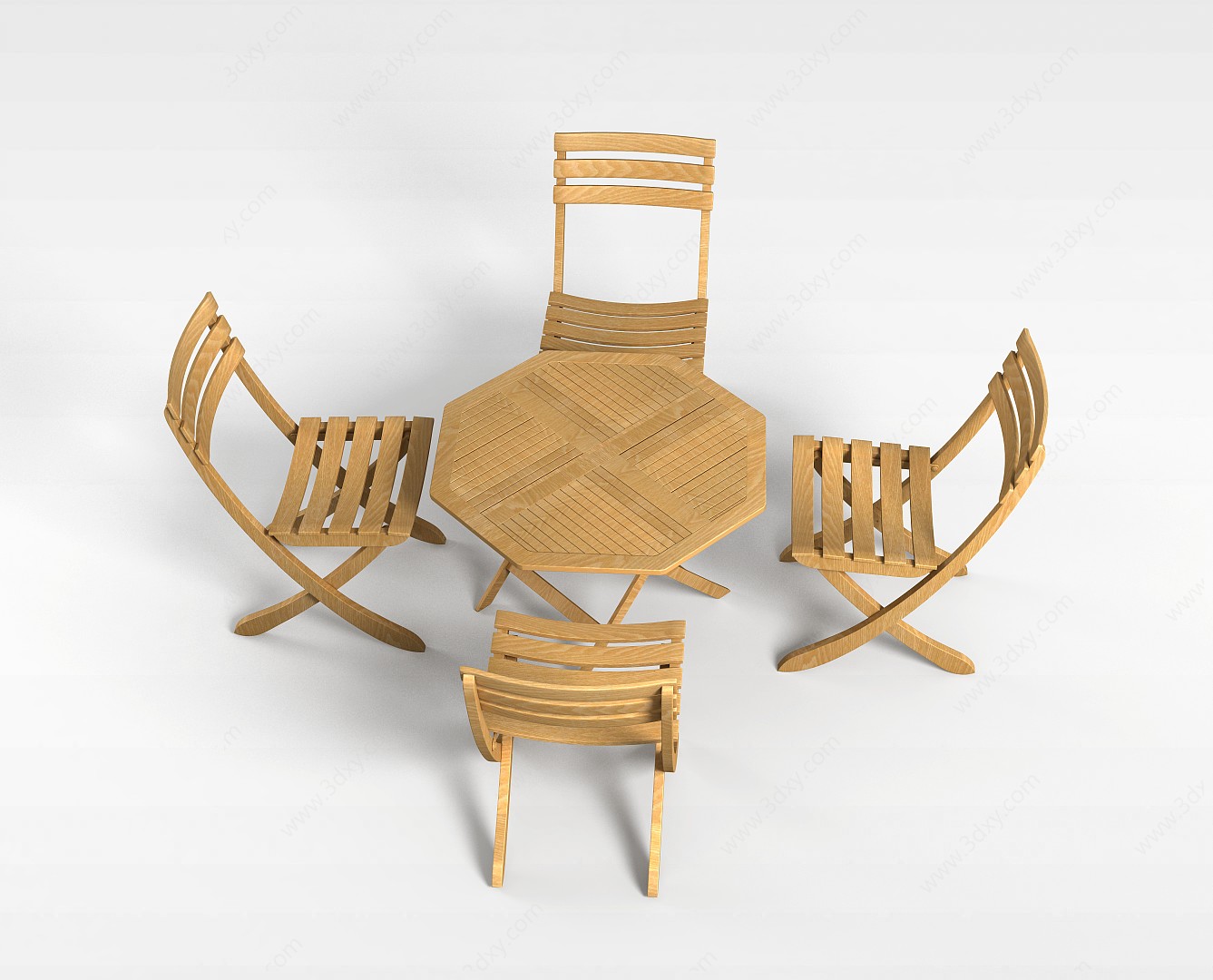 室外田园木质休闲桌椅3D模型