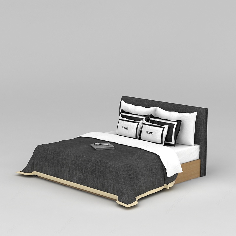 现代黑白色双人床3D模型