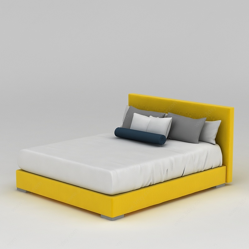 时尚黄色双人床3D模型