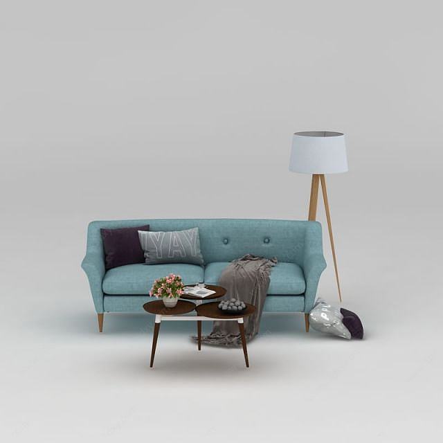 时尚北欧沙发高低茶几组合3D模型