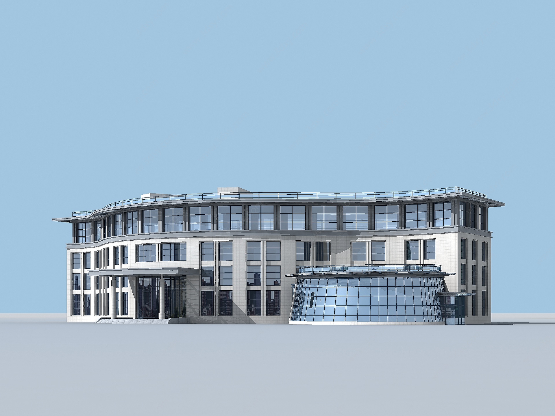 三层弧形办公楼3D模型