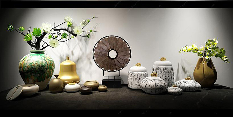 中式风格陶瓷花瓶摆件3D模型