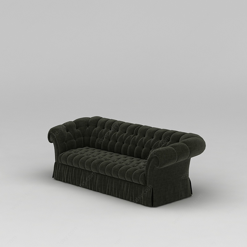 美式墨绿色长沙发3D模型