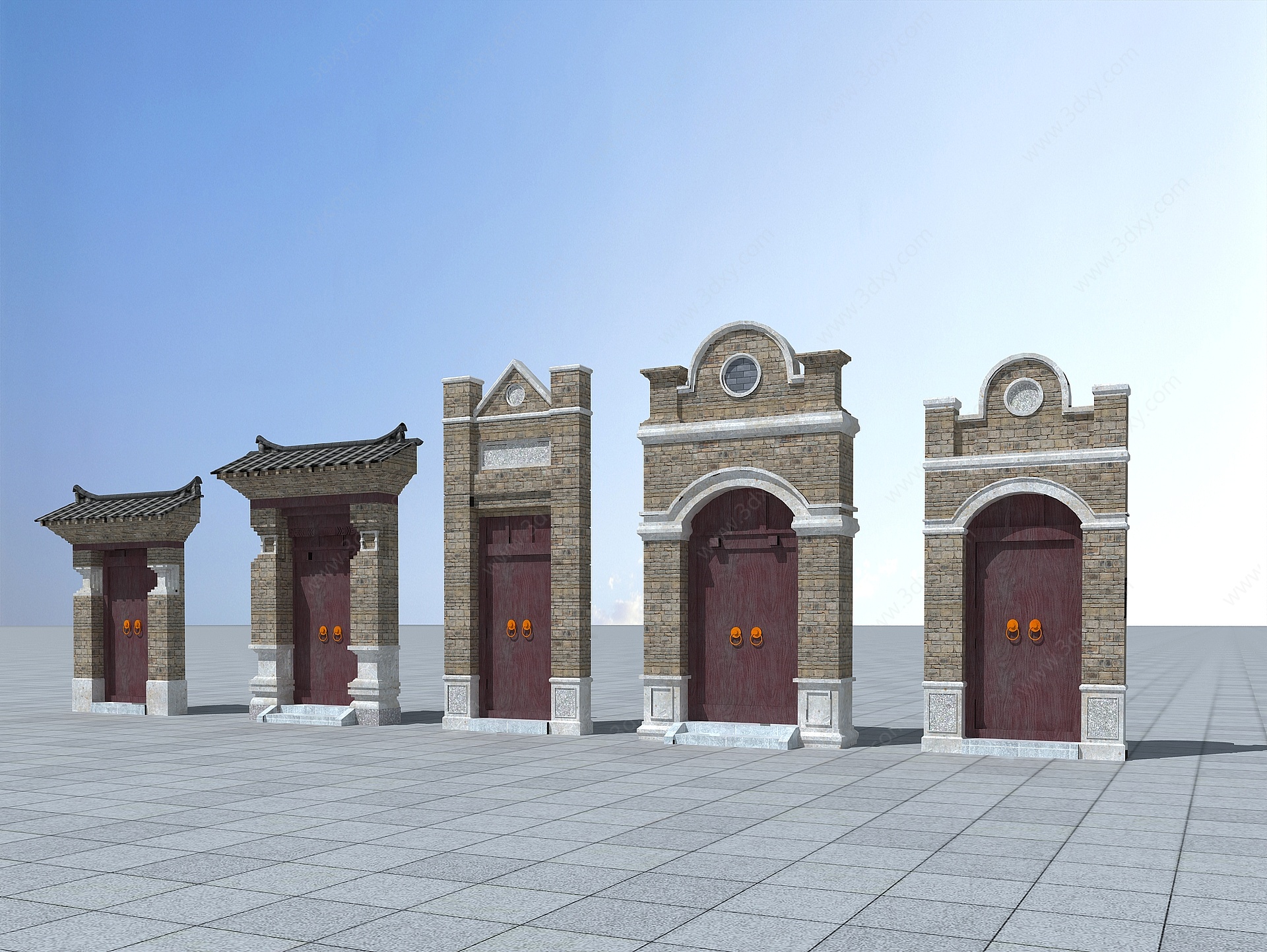 中式砖瓦门头3D模型