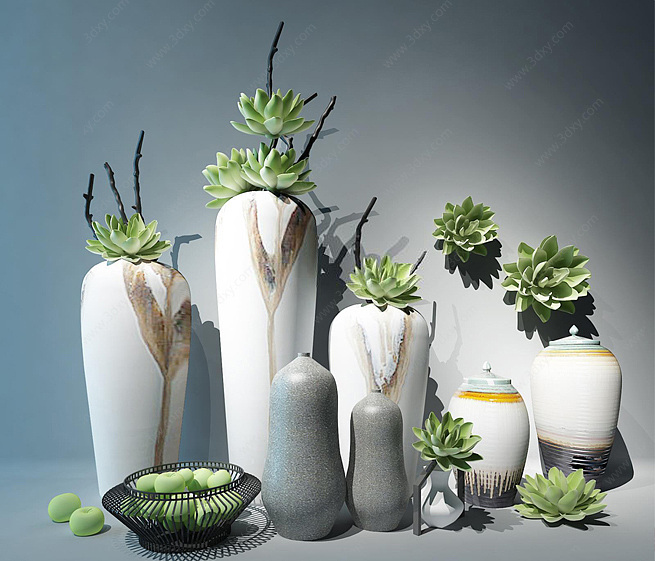新中式陶瓷花艺器皿3D模型