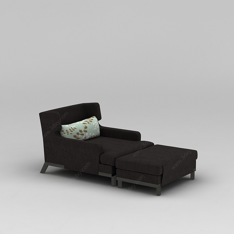 深咖色沙发躺椅3D模型