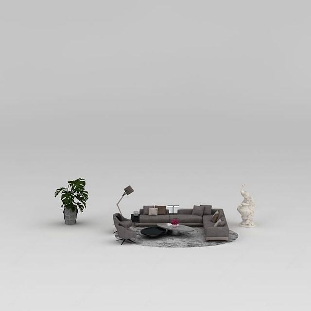 现代沙发茶几孔雀雕塑组合3D模型