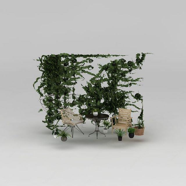 庭院休闲桌椅植物墙组合3D模型