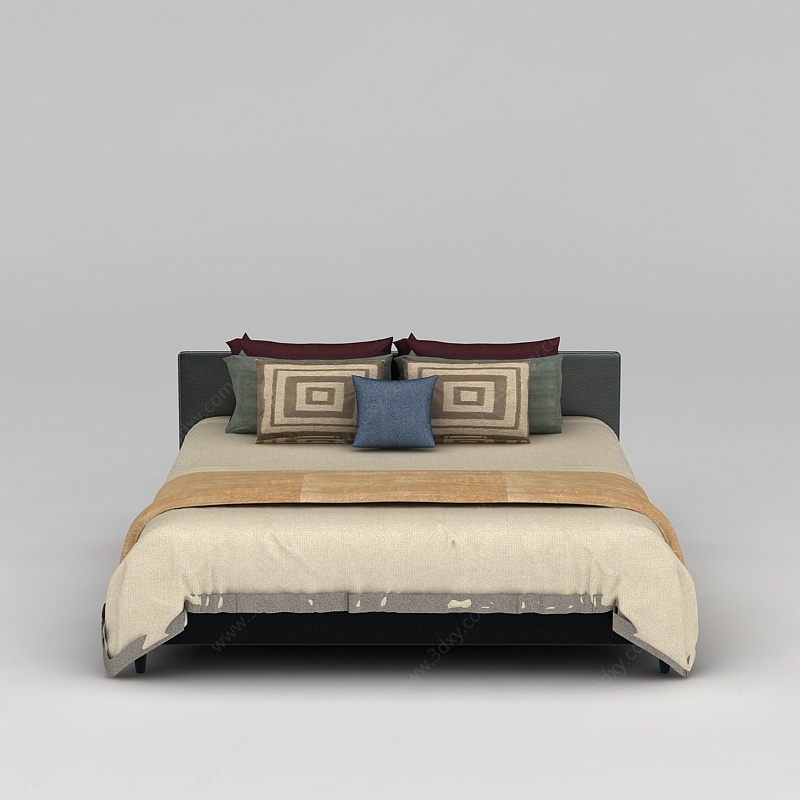 现代中式双人床3D模型