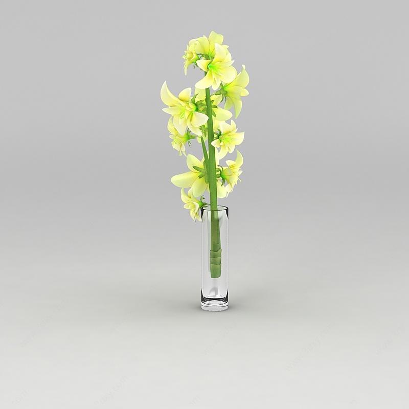 黄色玻璃杯装饰花3D模型