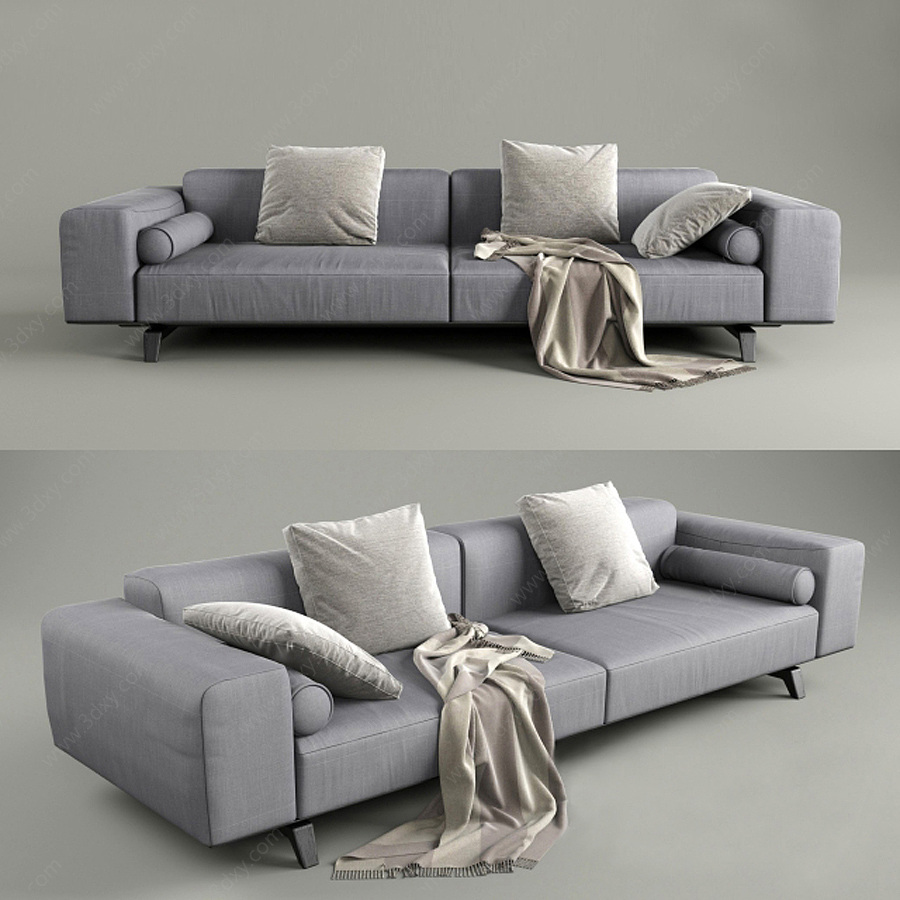 低调灰色双人沙发3D模型