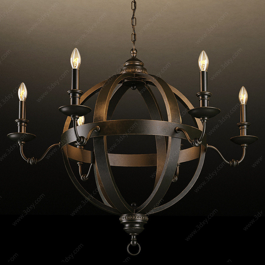 古典铁艺圆环球形吊灯3D模型