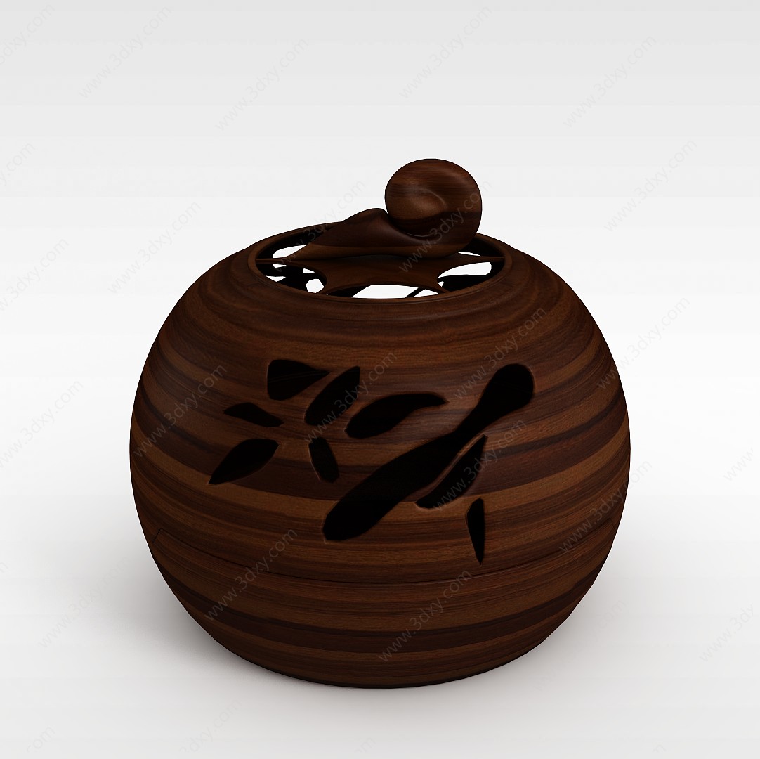实木雕花罐子3D模型