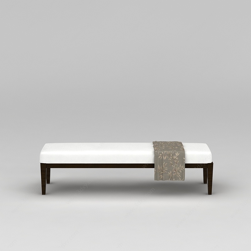 简约布艺软包床尾凳3D模型