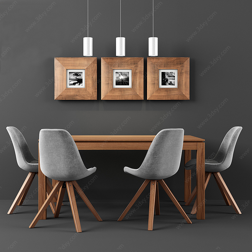 北欧时尚实木餐桌椅组合3D模型