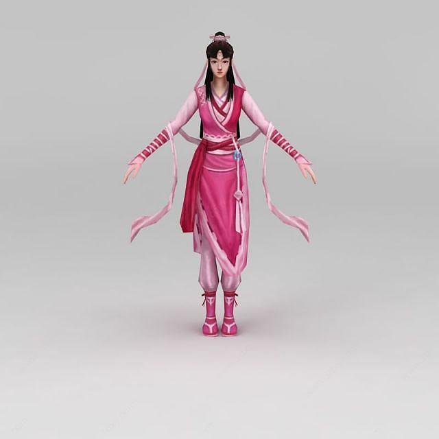 粉色衣裙古装女人3D模型