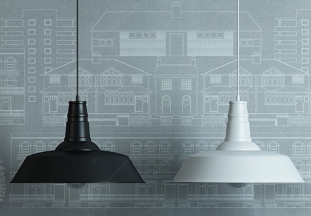现代工业风格黑白色吊灯3D模型