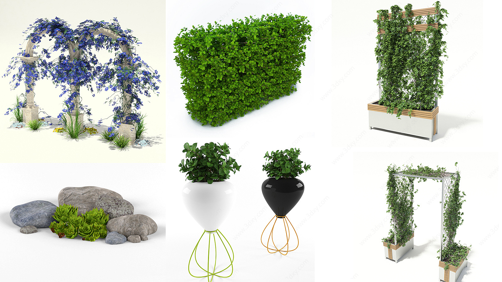 室外植物花架石头饰品集合3D模型