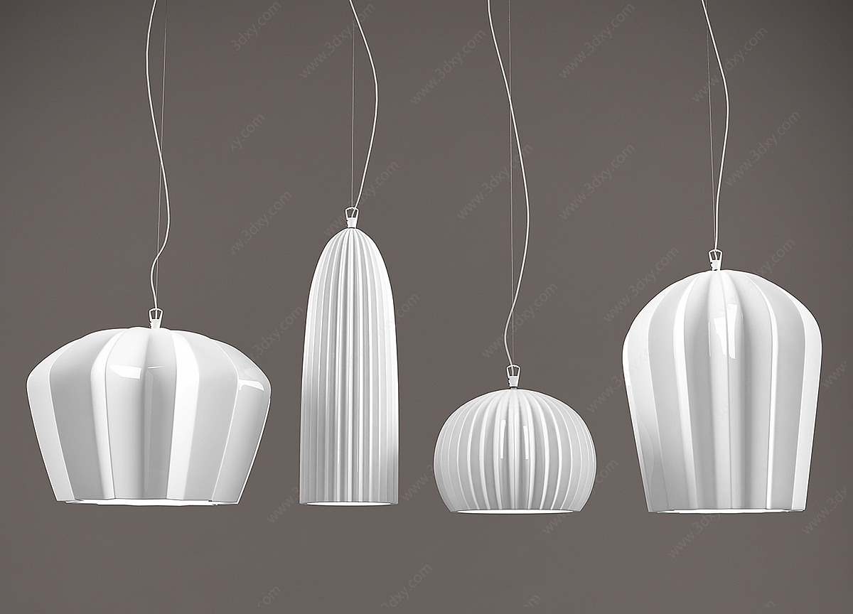 现代白色陶瓷吊灯3D模型