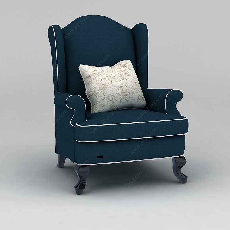 美式蓝色软包沙发3D模型