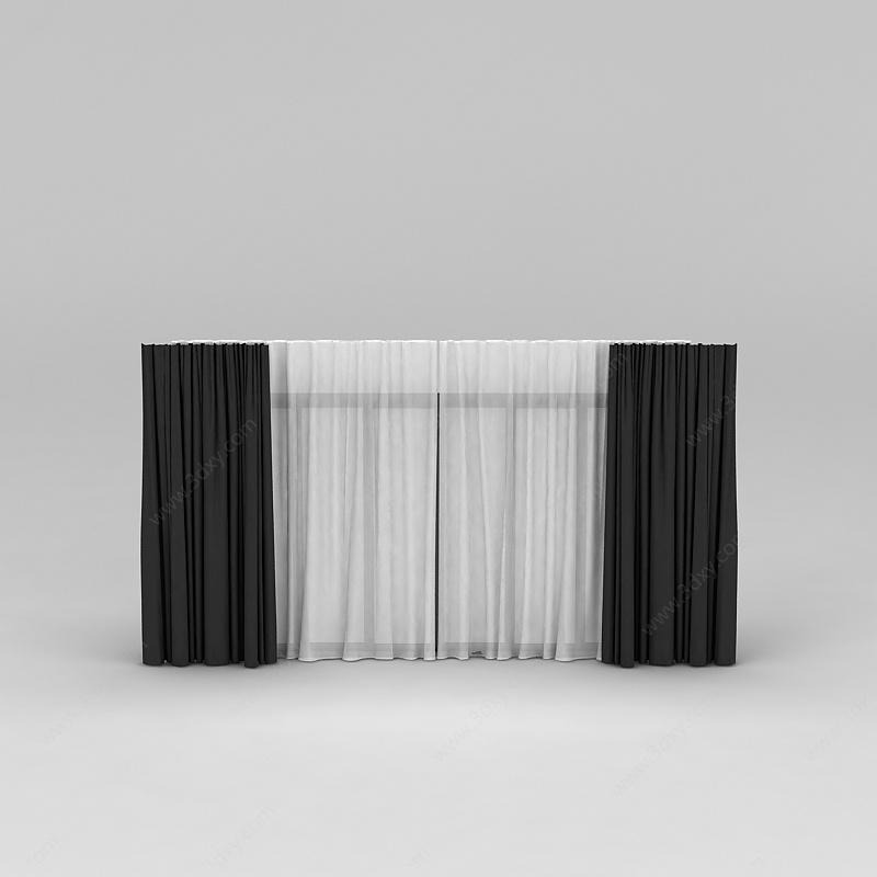 黑白双层窗帘3D模型
