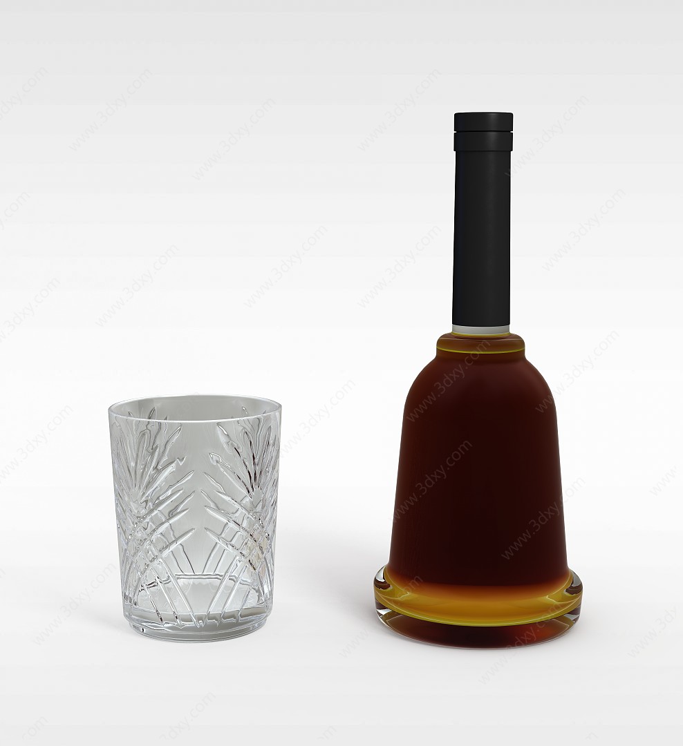 洋酒和酒杯3D模型