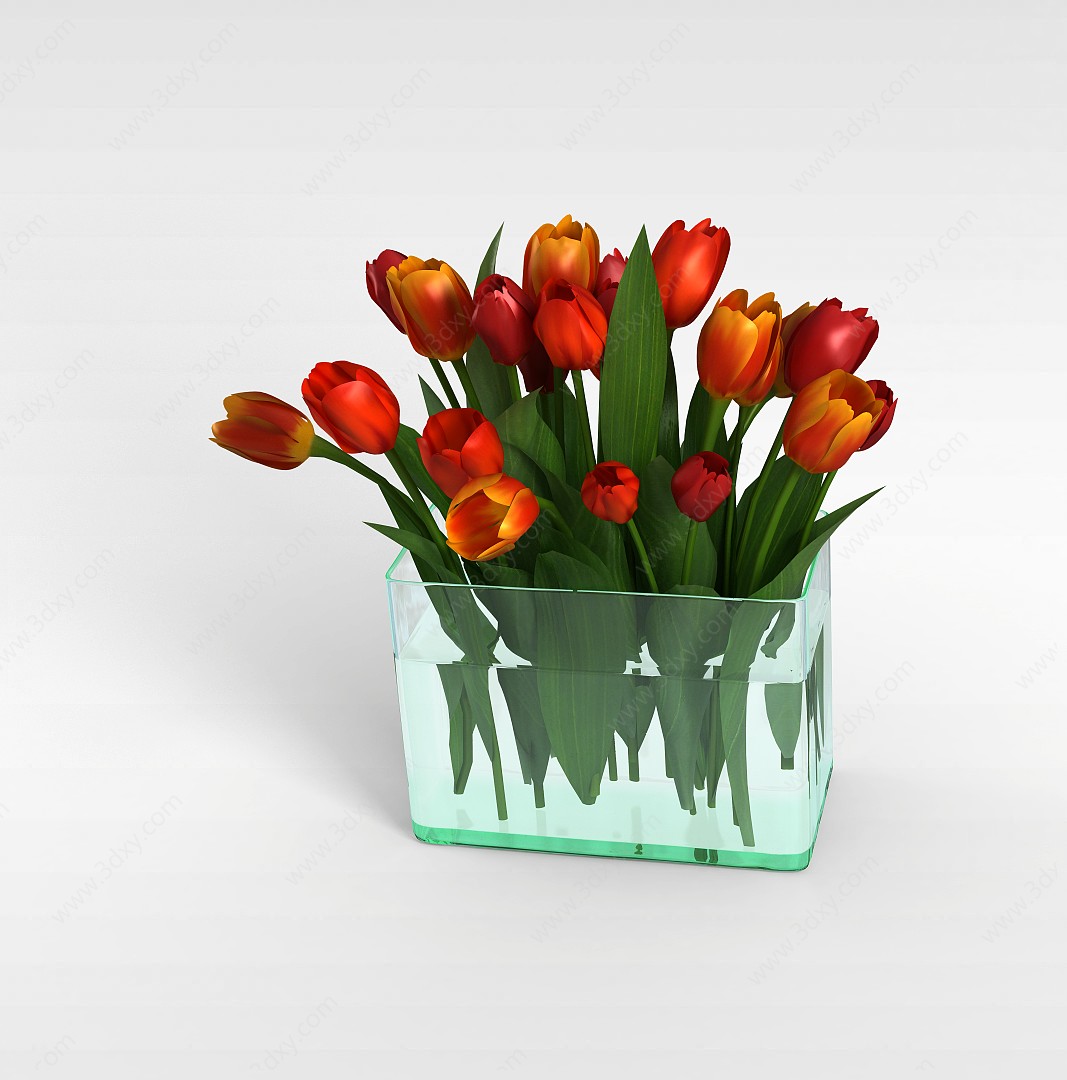 郁金香鲜花花瓶3D模型