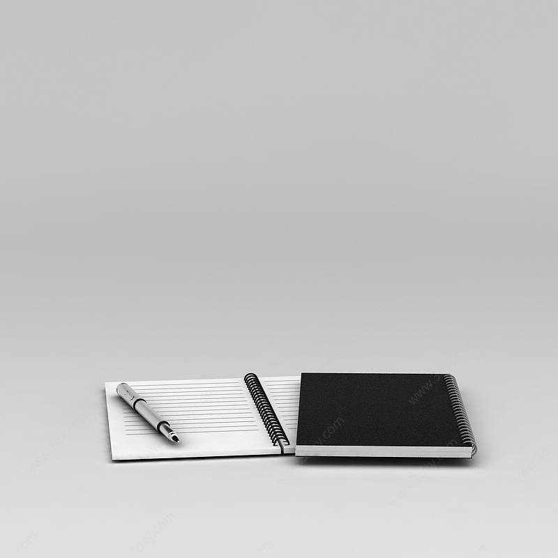 黑色线圈笔记本和笔3D模型