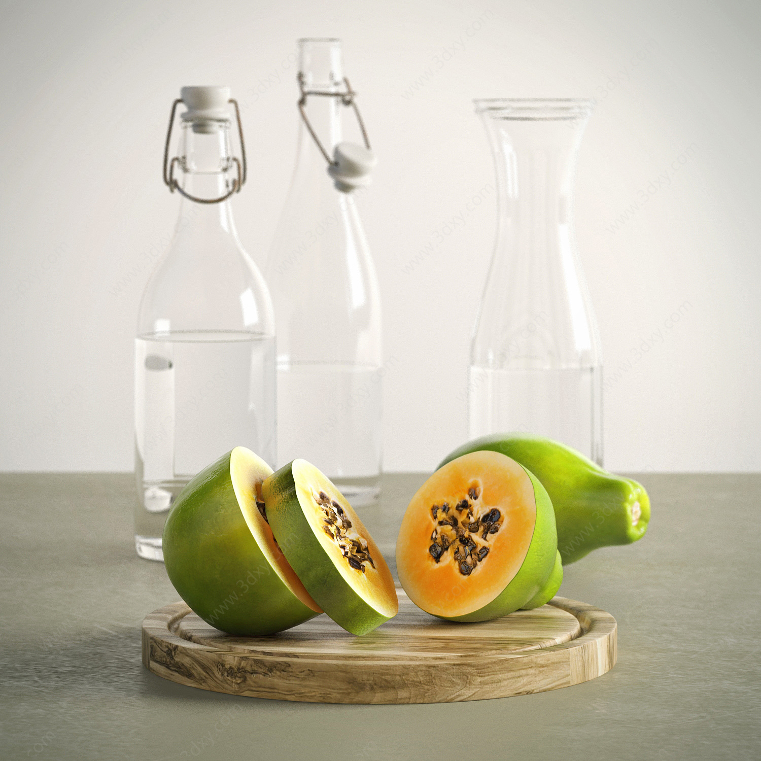 木瓜和玻璃瓶3D模型