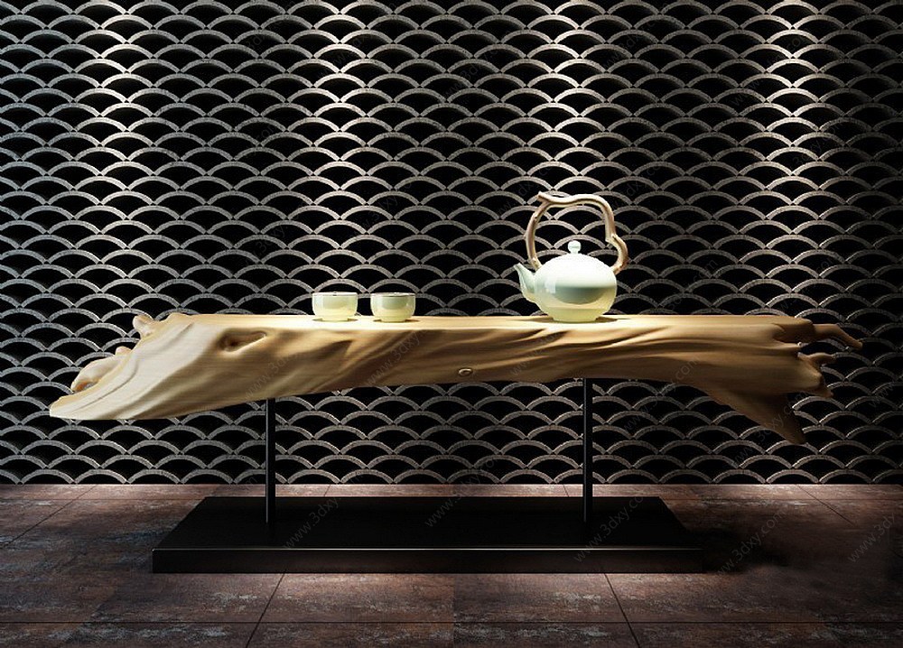 新中式木雕茶几3D模型