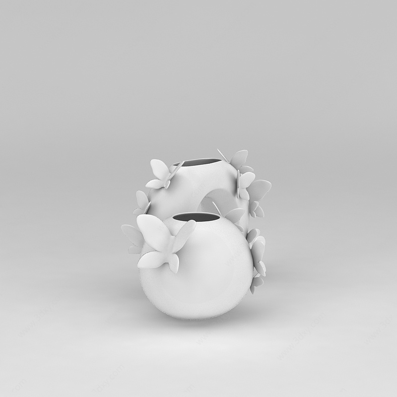 白色蝴蝶花瓶3D模型