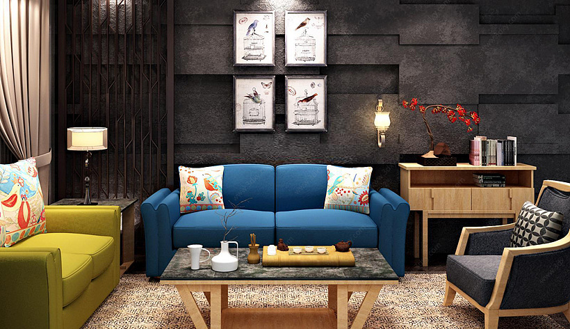 现代简约沙发茶几边柜组合3D模型