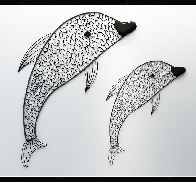 铁艺海豚墙饰3D模型