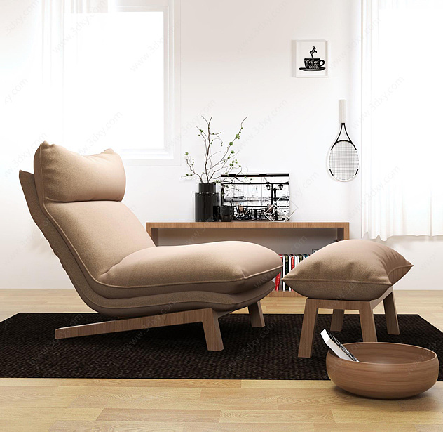 北欧休闲舒适躺椅干枝花瓶组合3D模型