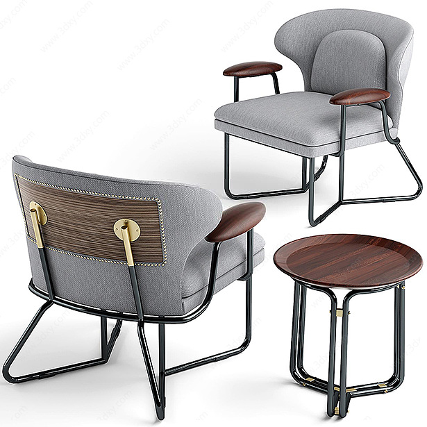 时尚灰色休闲椅茶几组合3D模型