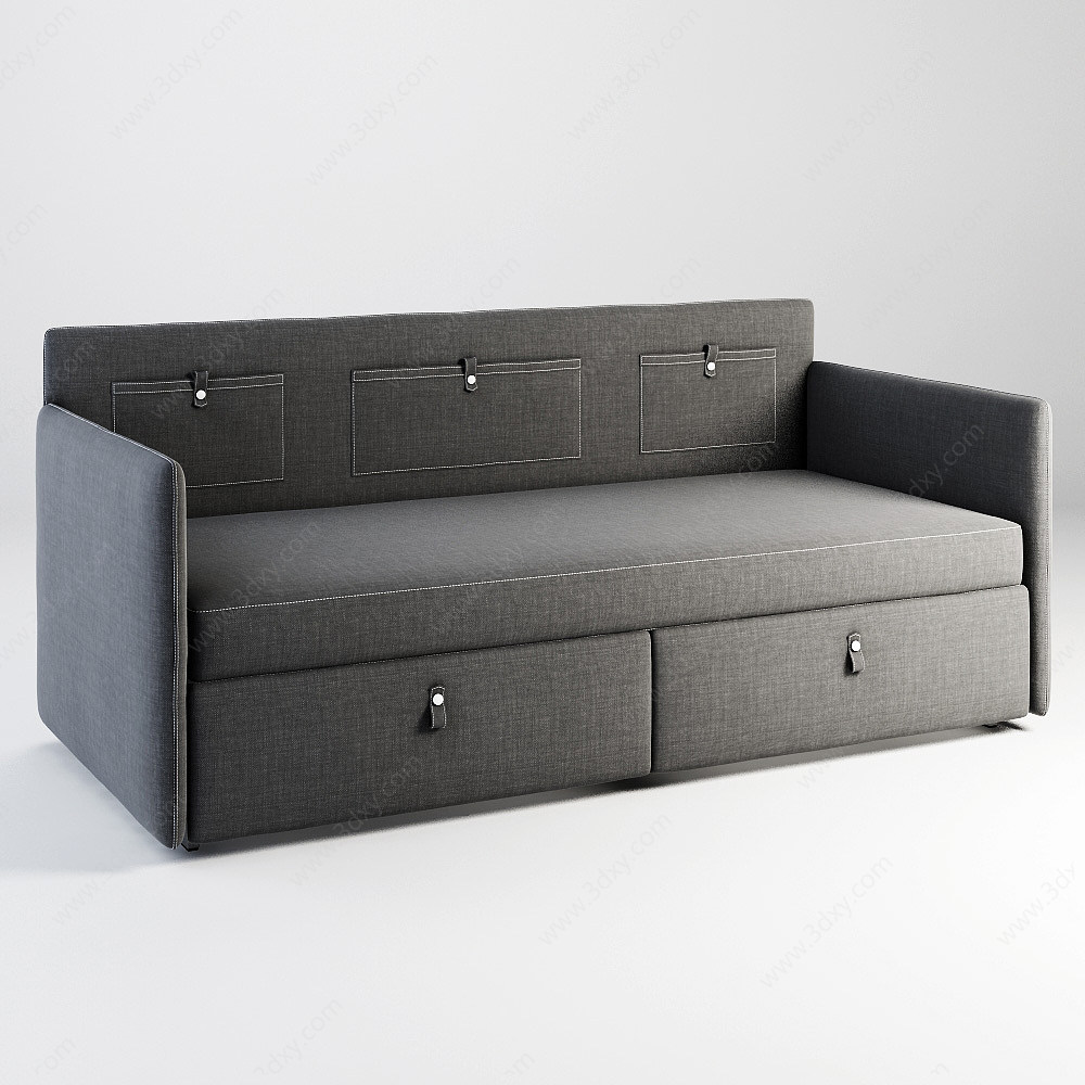 新中式灰色布艺沙发3D模型