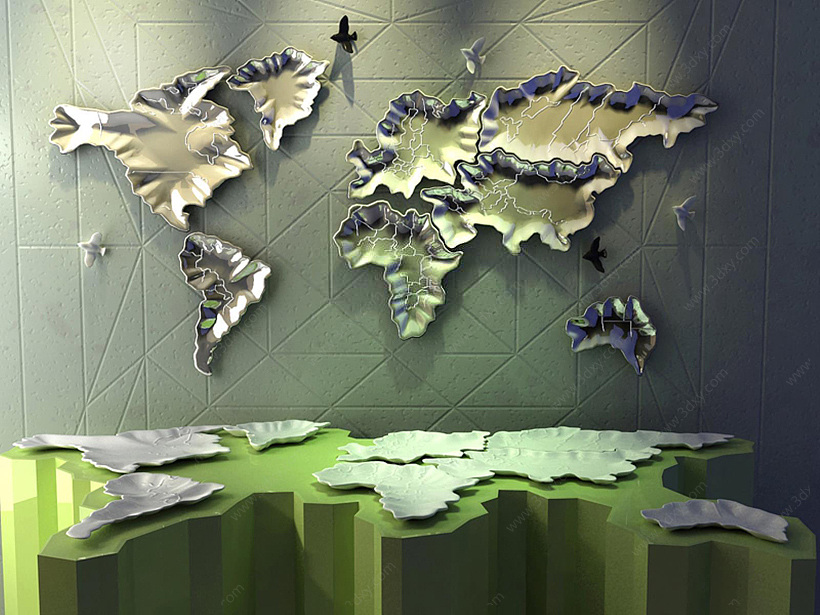 创意陶瓷世界地图墙饰3D模型
