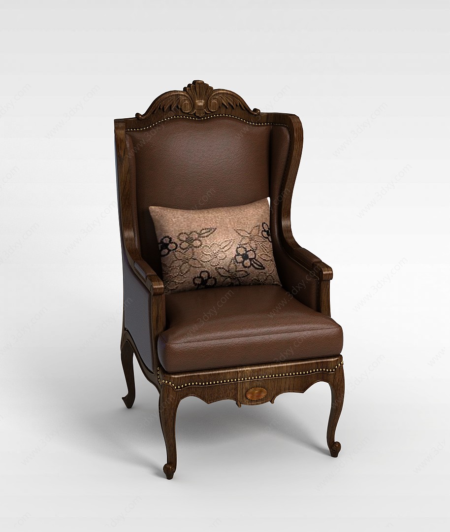 欧式皮艺雕花沙发椅3D模型