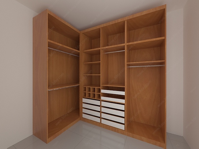 现代实木整体衣柜3D模型