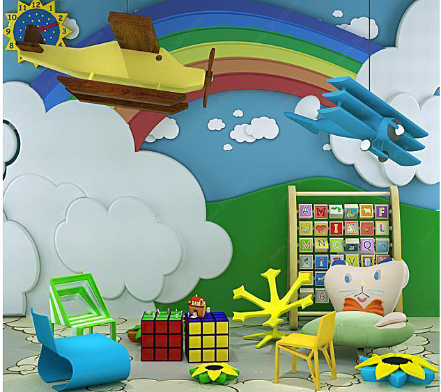 云朵彩虹背景墙玩具组合3D模型