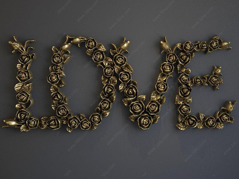 玫瑰love雕花装饰品3D模型