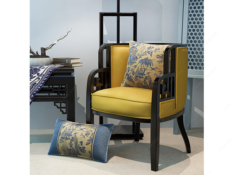 古典新中式椅子茶几组合3D模型