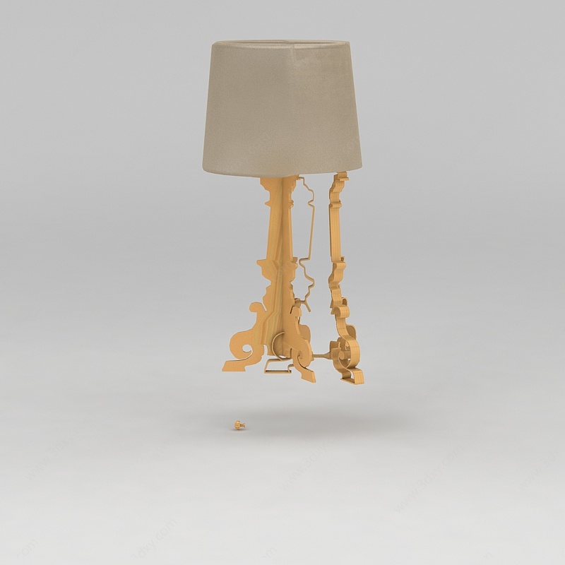 原木雕花台灯3D模型