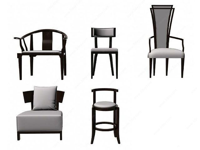 新中式椅子集合3D模型