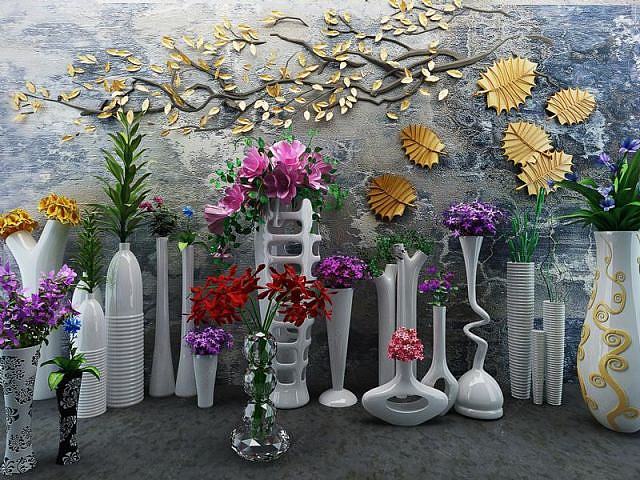 艺术花瓶墙饰组合3D模型