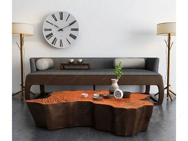 新中式沙发创意茶几组合3D模型