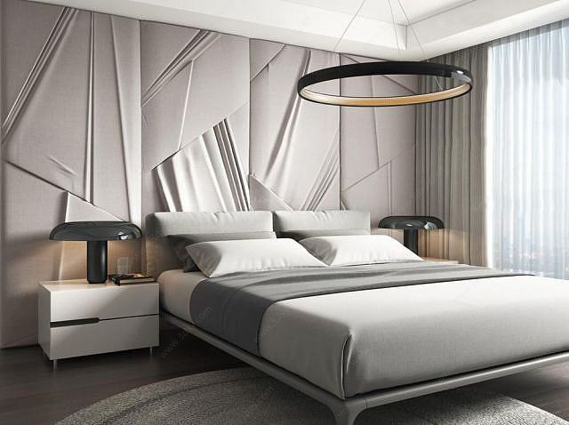 简约卧室大床床头柜组合3D模型