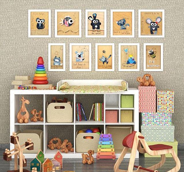 儿童房玩具柜木马摇椅组合3D模型