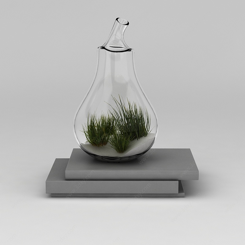 玻璃花瓶绿植3D模型